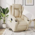 Electric Stand up Massage Recliner Chair Cream Fabric