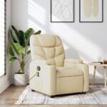 Massage Recliner Chair Cream Fabric