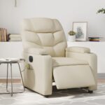 Electric Massage Recliner Chair Cream Faux Leather