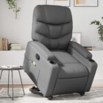 Stand up Massage Recliner Chair Grey Faux Leather