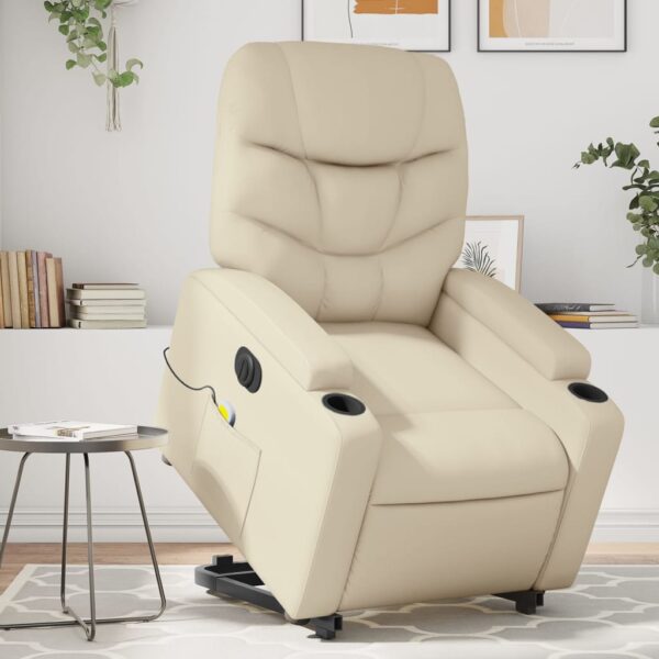 Electric Stand up Massage Recliner Chair Cream Faux Leather