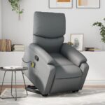 Stand up Massage Recliner Chair Grey Faux Leather