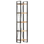 Industrial  5-Tier Bookcase Solid Mango Wood  Sturdy Steel Frame  Retro Look