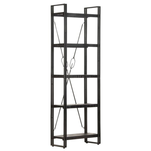 5-Tier Industrial  Bookcase in Black  Solid Mango Wood  Sturdy Steel Frame  Retro Look