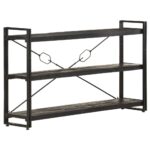 Solid Mango Wood 3-Tier Bookcase in Black - Industrial   Sturdy  Durable  Retro Look