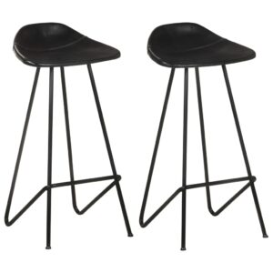 Industrial  Black Real Leather Bar Stools Set of Two - Comfortable and Sturdy