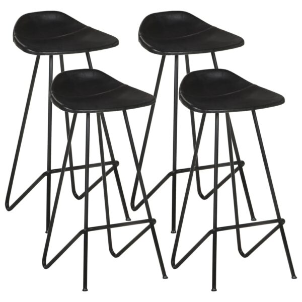 Set of 4 Black Real Leather Bar Stools Industrial  for Home and Commercial Use