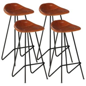 Industrial  Real Leather Bar Stools in Brown  Set of Four  Comfortable and Sturdy