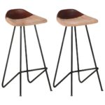 Industrial  Real Leather Bar Stools in Brown  Set of Two  Comfortable Seating  Easy to Move