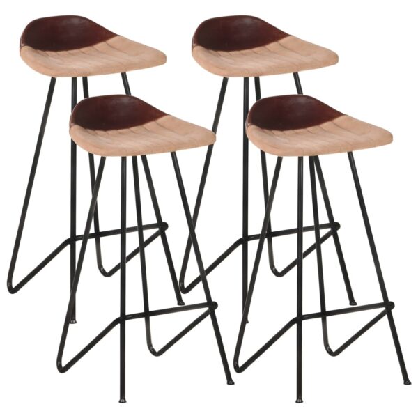 Industrial  Real Leather Bar Stools Set of Four in Rich Brown - Perfect for Home or Business