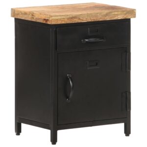 Rough Mango Wood Bedside Cabinet with Drawer and Door  Industrial   Durable and Stable