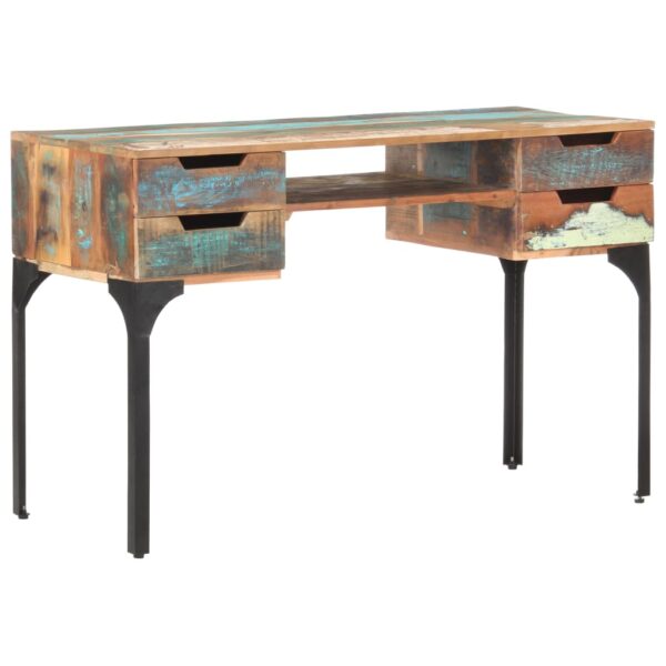 Vintage  Solid Reclaimed Wood Desk with Iron Legs and Storage Drawers