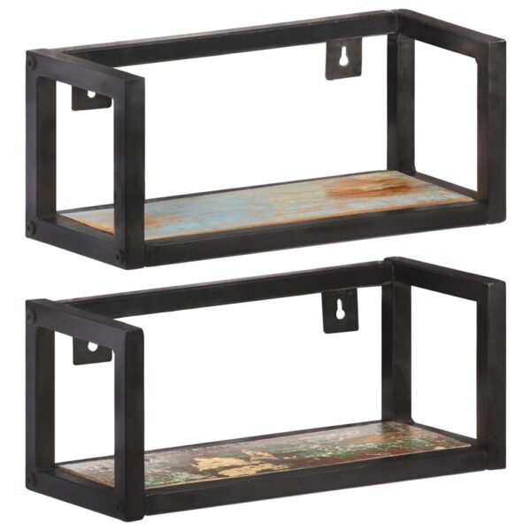 Set of Two Industrial  Solid Reclaimed Wood Wall Shelves with Iron Frame