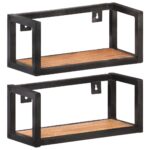 Solid Acacia Wood Wall Shelves Set of Two  Industrial   Durable  High Capacity