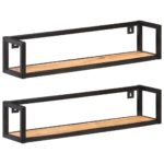 Solid Acacia Wood Wall Shelves Set of Two Industrial  Durable with High Load Capacity