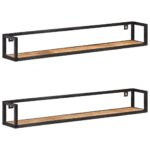 Industrial  Rough Mango Wood Wall Shelves Set of Two  Durable with High Load Capacity