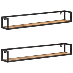 Industrial  Rough Mango Wood Wall Shelves Set of Two  Durable with High Load Capacity