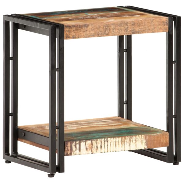 Industrial  Solid Reclaimed Wood Side Table with Storage Shelf  Unique Handcrafted