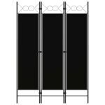 Black 3-Panel Room Divider Privacy Screen with Circle Design  Iron Frame & Fabric Screens