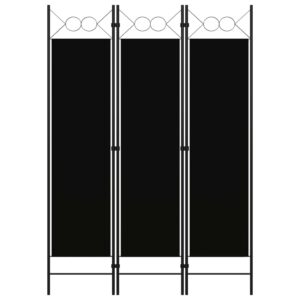 Black 3-Panel Room Divider Privacy Screen with Circle Design  Iron Frame & Fabric Screens