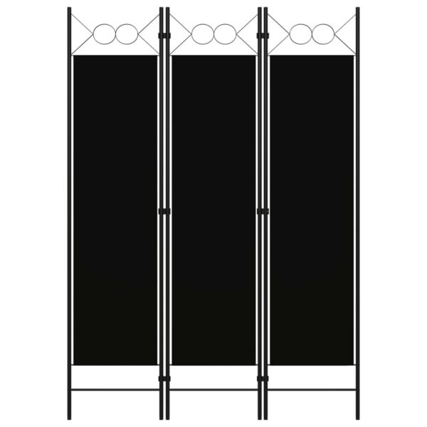 Black 3-Panel Room Divider Privacy Screen with Circle Design  Iron Frame & Fabric Screens