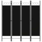 Black 4-Panel Room Divider Privacy Screen with Circle Design  Iron Frame & Fabric Screens