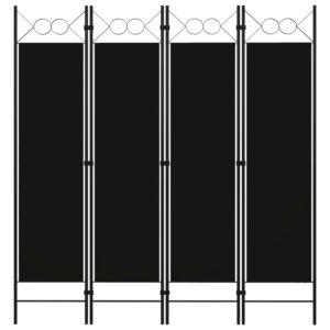 Black 4-Panel Room Divider Privacy Screen with Circle Design  Iron Frame & Fabric Screens