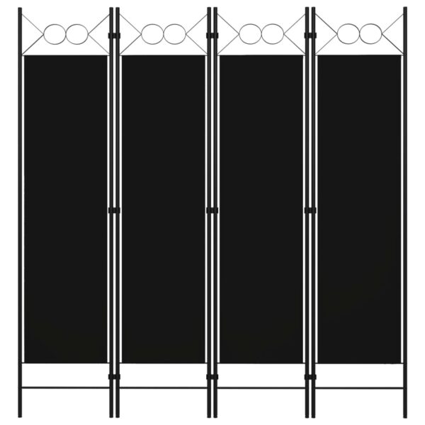 Black 4-Panel Room Divider Privacy Screen with Circle Design  Iron Frame & Fabric Screens