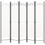 High-Quality Cream White 5-Panel Room Divider with Circle Design  Iron Frame and Fabric Screens