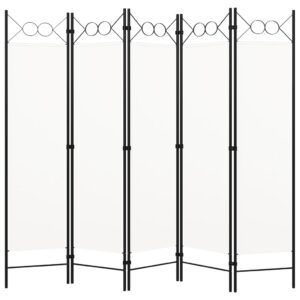 High-Quality Cream White 5-Panel Room Divider with Circle Design  Iron Frame and Fabric Screens