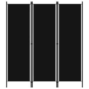 Black 3-Panel Room Divider Privacy Screen Freestanding Fabric Iron Frame Foldable