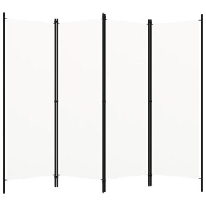 Freestanding 4-Panel Room Divider in Cream White - Iron Frame with Fabric Screens