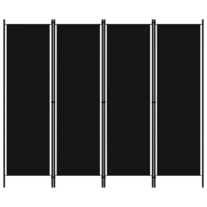 Black 4-Panel Room Divider Privacy Screen Freestanding Fabric Iron Frame Foldable