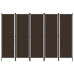 High-Quality Brown 5-Panel Room Divider Privacy Screen Freestanding Fabric Iron Frame