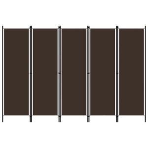 High-Quality Brown 5-Panel Room Divider Privacy Screen Freestanding Fabric Iron Frame