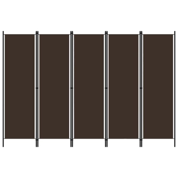 High-Quality Brown 5-Panel Room Divider Privacy Screen Freestanding Fabric Iron Frame