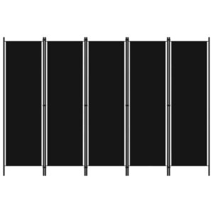 Black 5-Panel Room Divider Privacy Screen Freestanding Fabric Iron Frame Foldable