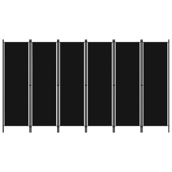 Black 6-Panel Room Divider Freestanding Privacy Screen Fabric Iron Frame Foldable