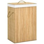 Bamboo Laundry Basket with Removable Liner  Two Sections  Lightweight  Portable  Collapsible  Versatile Storage Solution  Large Capacity