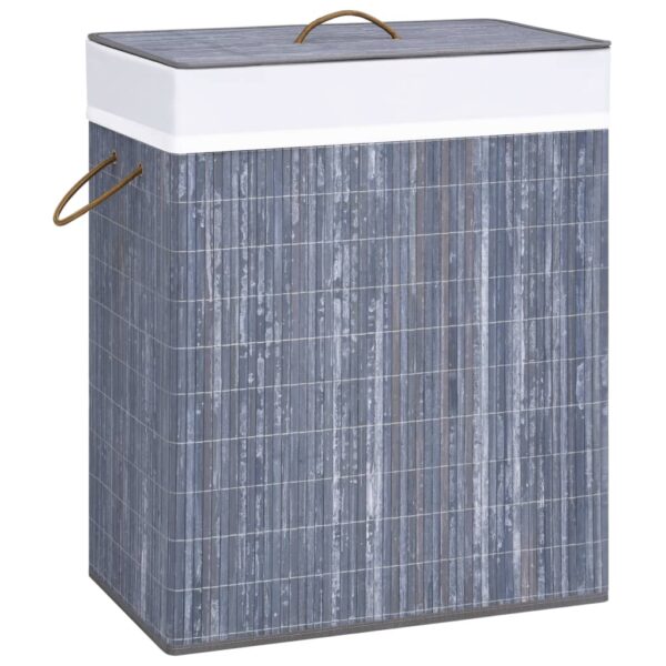 Grey Bamboo Laundry Basket with Two Sections  Removable Liner  Lightweight  Portable  Collapsible