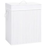 White Bamboo Laundry Basket with Two Sections  Removable Liner  Lightweight  Portable  Collapsible