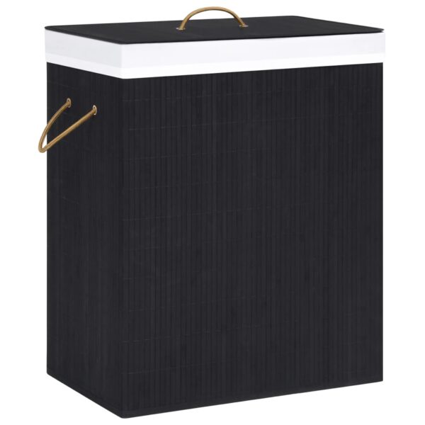 Black Bamboo Laundry Basket with Two Sections  Removable Liner  Lightweight  Portable  Collapsible