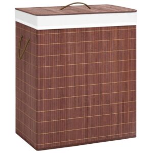 High-Quality Bamboo Laundry Basket with Two Sections  Brown  Large Capacity  Portable