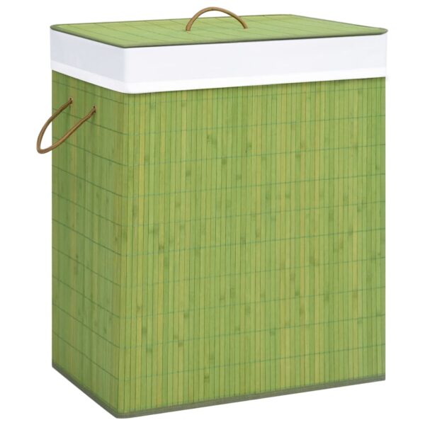 Green Bamboo Laundry Basket with Two Sections  Removable Liner  Lightweight  Portable  Collapsible