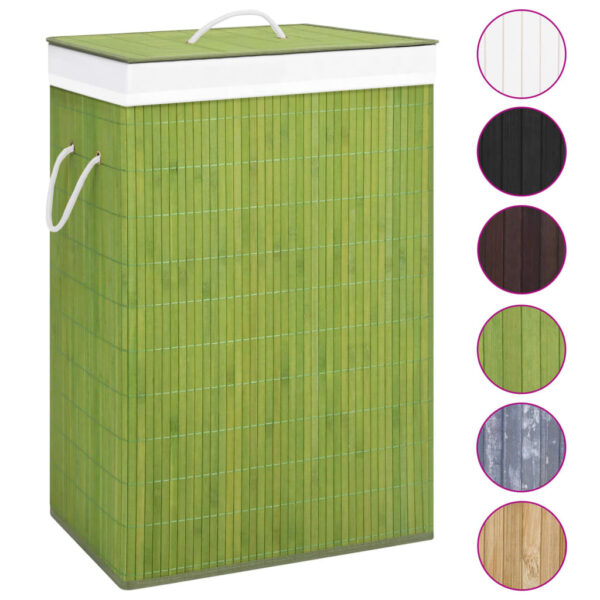 Green Bamboo Laundry Basket with Single Section  Removable Liner  Lightweight  Portable