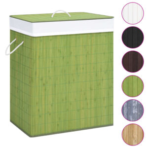 Green Bamboo Laundry Basket with Single Section  Removable Liner  Lightweight  Portable