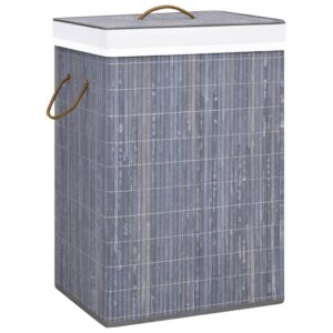 Grey Bamboo Laundry Basket with Single Section  Removable Liner  Lightweight  Portable  Collapsible