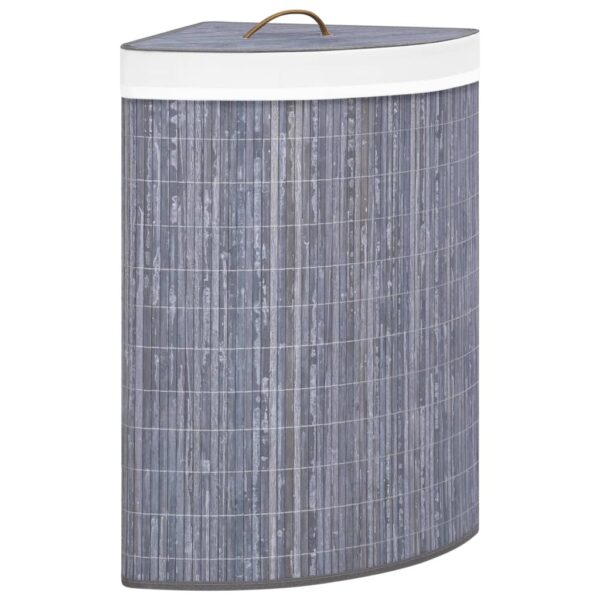 Grey Bamboo Corner Laundry Basket  Large Capacity  Removable Liner  Portable  Collapsible