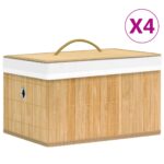 Bamboo Woven Fabric Storage Boxes Set of 4  Collapsible  Lightweight  Portable  Square