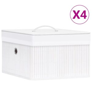 White Bamboo Storage Boxes Set of 4  Woven Fabric  Collapsible  Lightweight  Portable